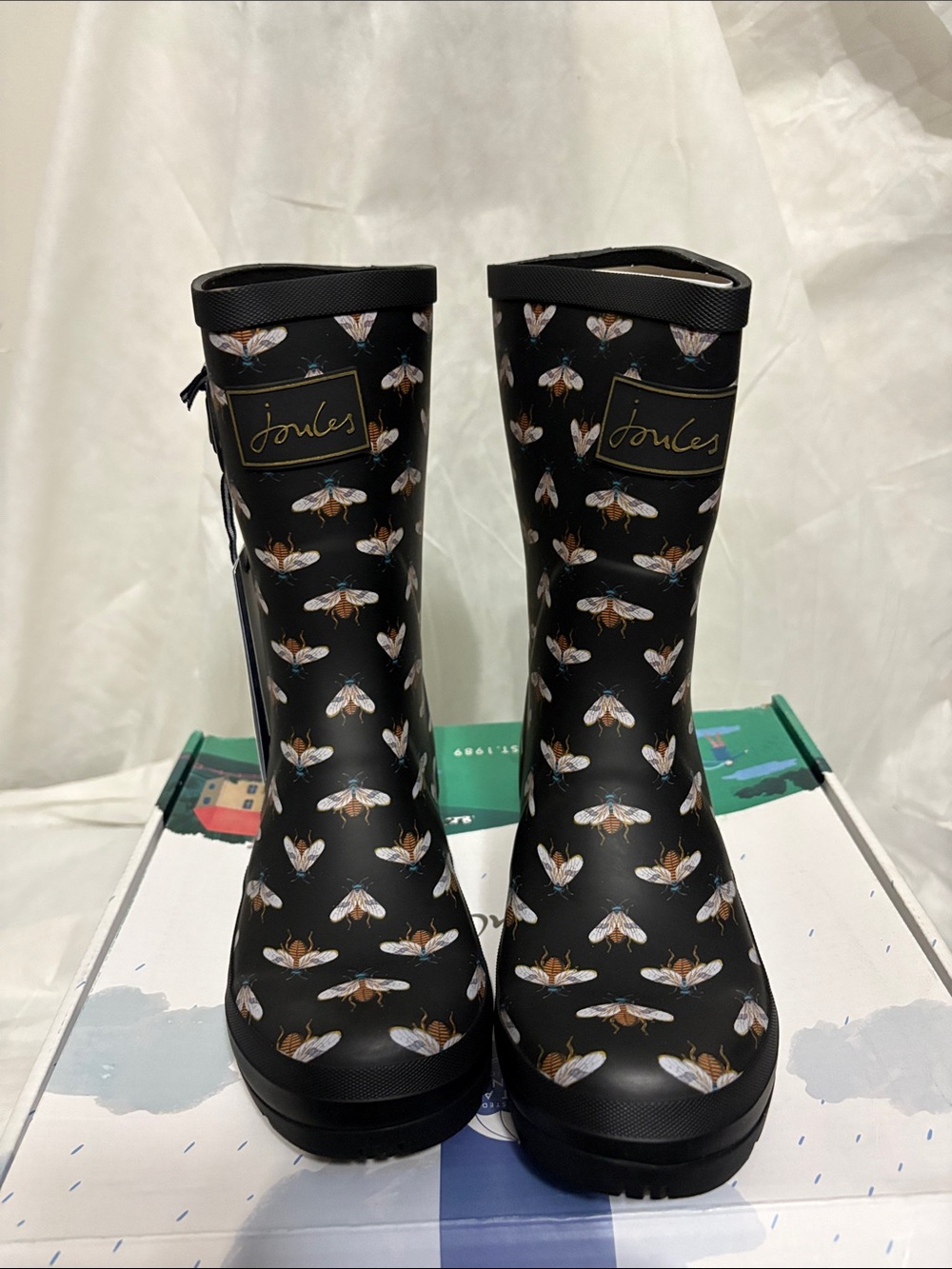 Joules Black Bee Print Rain Boots size US 6 NWT